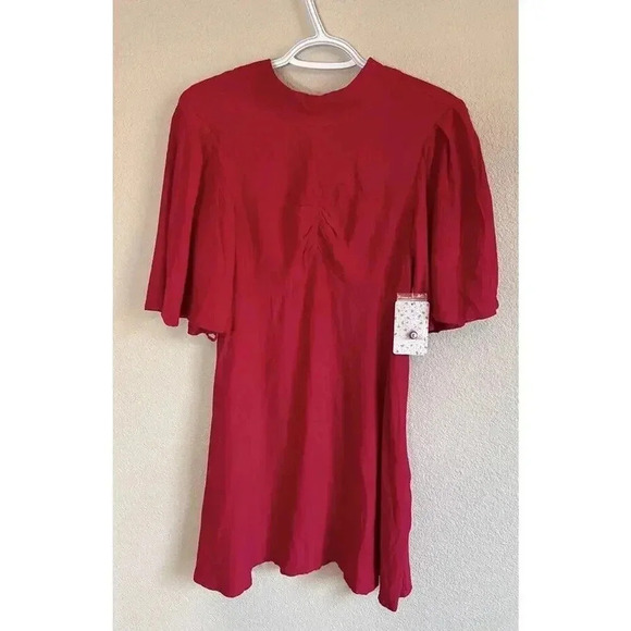 Free People Be My Baby Red Ruched Mini Dress Womens Size 2 NWT - Picture 2 of 11